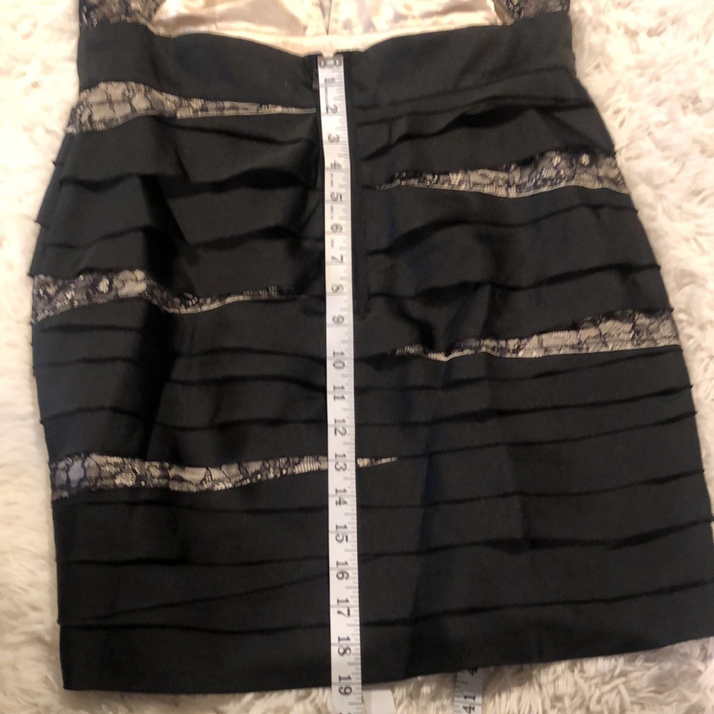 Stunning BEBE layered with satin and lace dress.  Sexy Low deep V cut front. - Picture 11 of 13